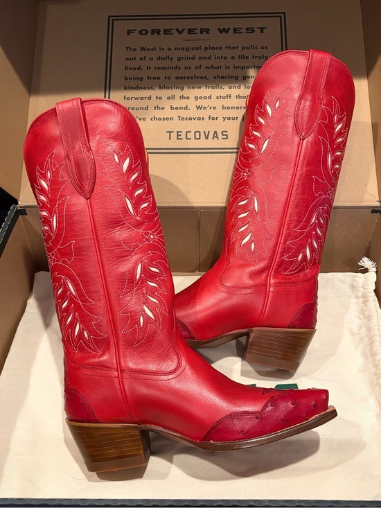 Tecovas Shoes - NIB Tecovas Annie Eagles Red Cowhide and Ostrich Cowgirl Boots